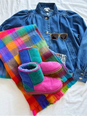 UGG Pink & Teal Colorblock Shearling Boots